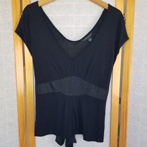 Banana Republic Black Belted Top Silk Blend Short Sleeve Size XL